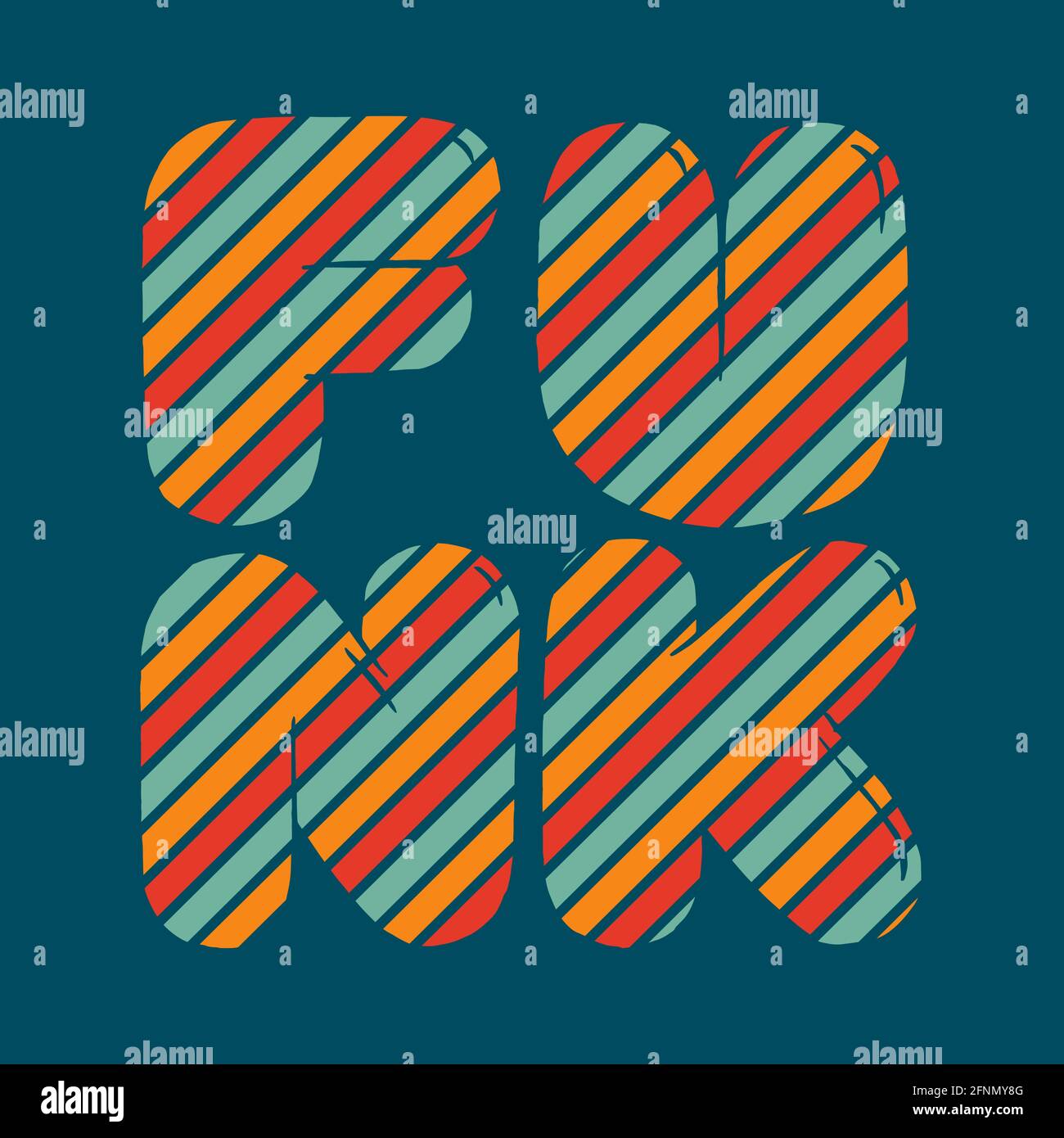 funk bunte Streifen Bubble Wort drucken Stock Vektor