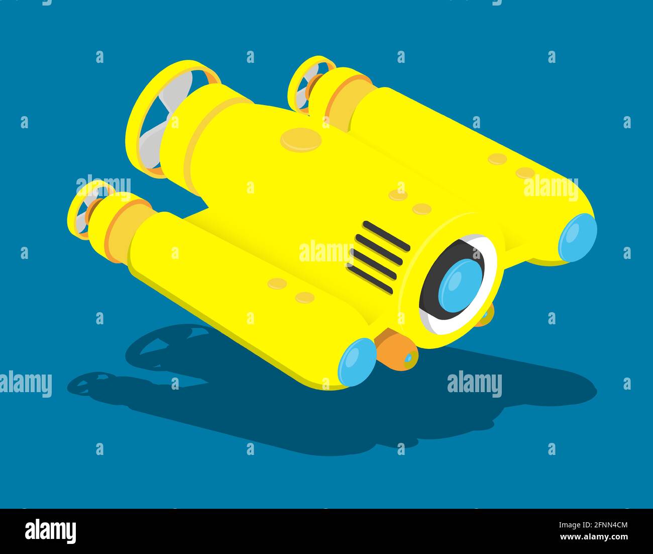Gelbe autonome Unterwasserroboter-Drohne für die Erkundung des Meeresbodens  und Videoaufnahmen in der Tiefsee. Cartoon-Vektor Stock-Vektorgrafik - Alamy