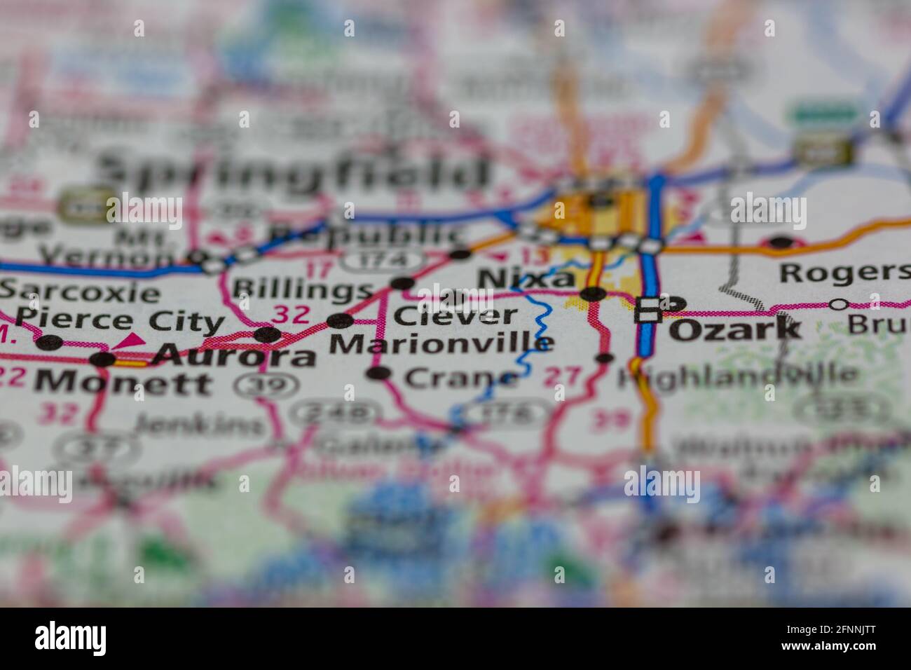 Clever Missouri USA auf einer Geografie-Karte oder Straße angezeigt Karte Stockfoto