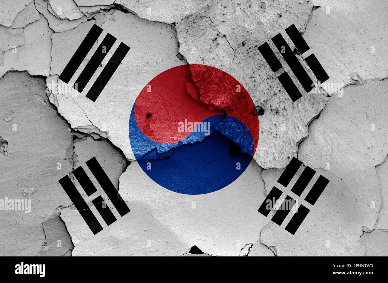 Flagge Südkoreas auf rissiger Wand gemalt Stockfoto