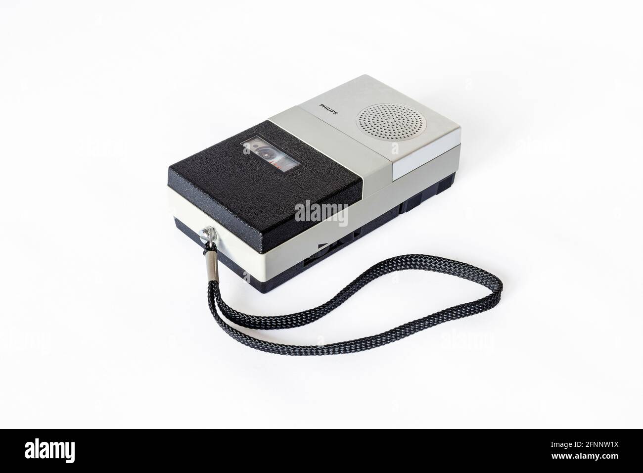 Philips LFH 0085-15 Pocket Memo, ein handliches Diktafon aus den 1980er Jahren, das auf weißem Hintergrund isoliert ist Stockfoto
