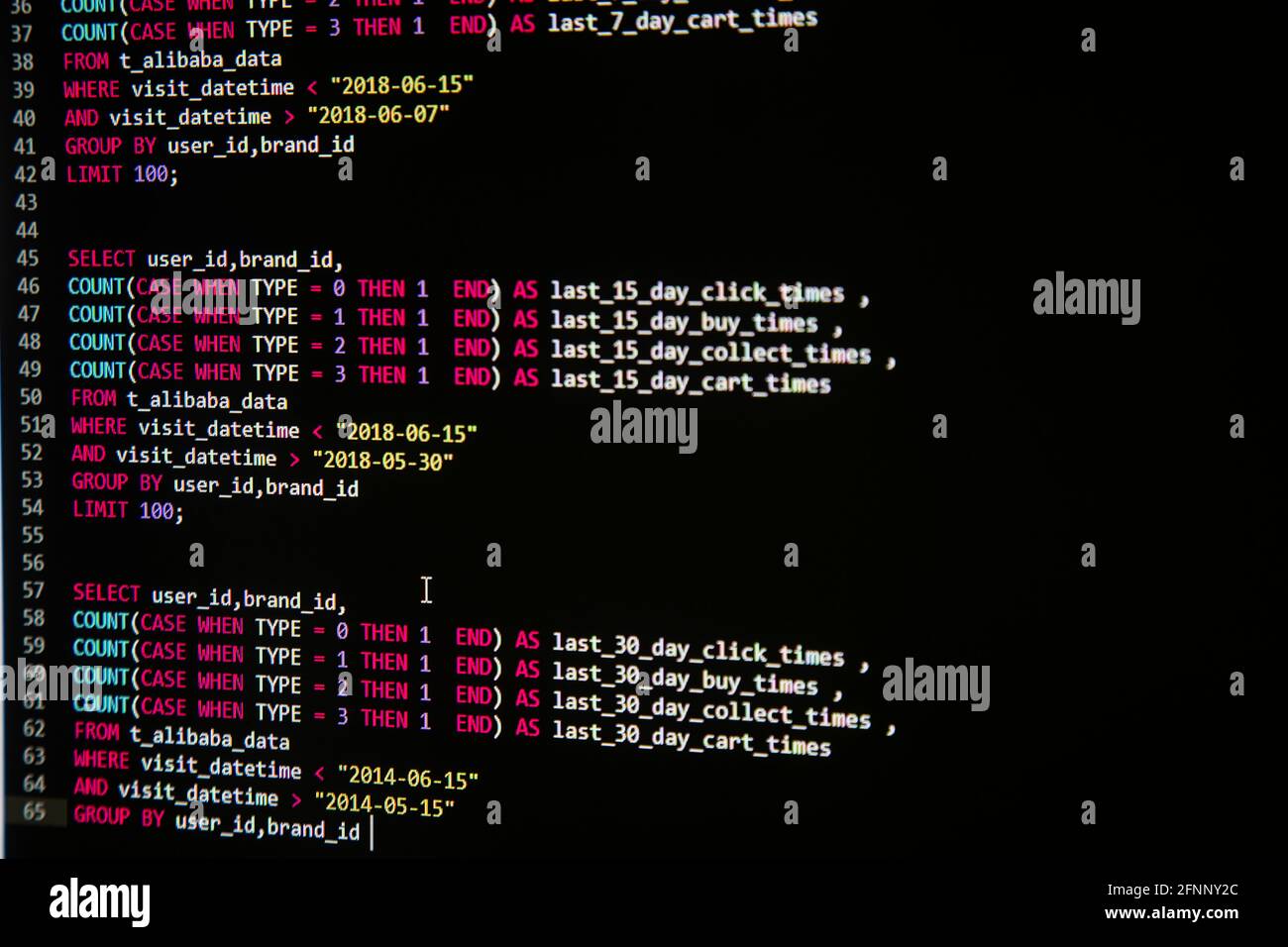 Programmieren des PHP-Quellcodes auf dem Bildschirm Stockfoto