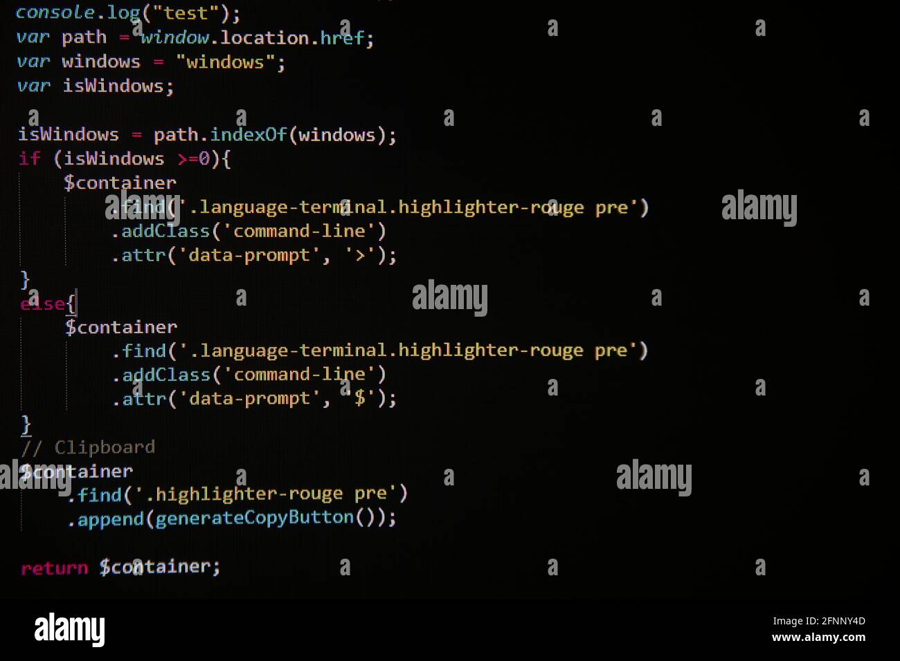 Programmieren des sql php-Quellcodes auf dem Bildschirm Stockfoto