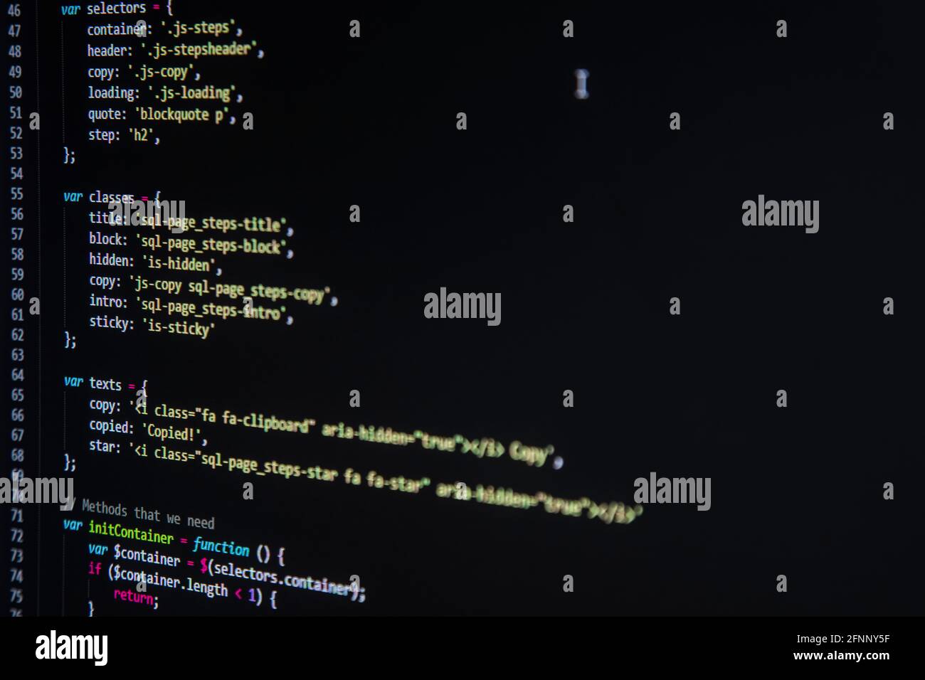 Programmieren des sql php-Quellcodes auf dem Bildschirm Stockfoto