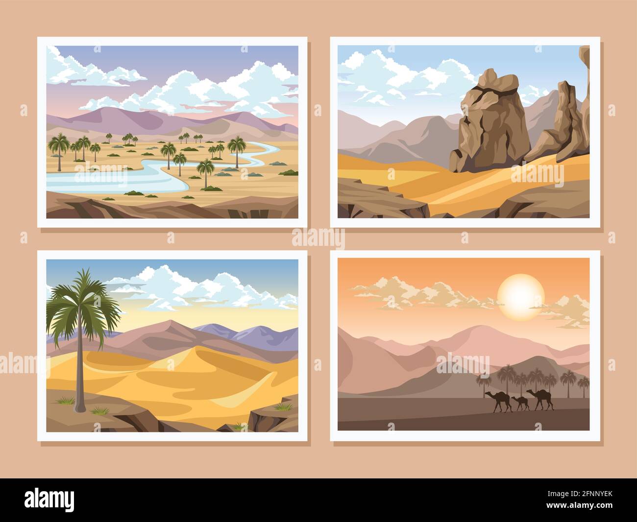 Wüsten Landschaften Szenen Stock Vektor