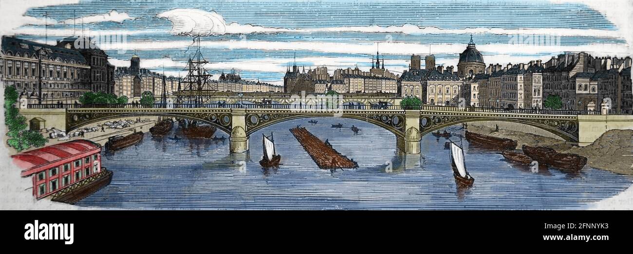 Frankreich. Blick auf Paris und den Fluss Sena. L'Illustration. Journal Universel, 1877. Französisch-preußischer Kriegskontext. Gravur. Stockfoto