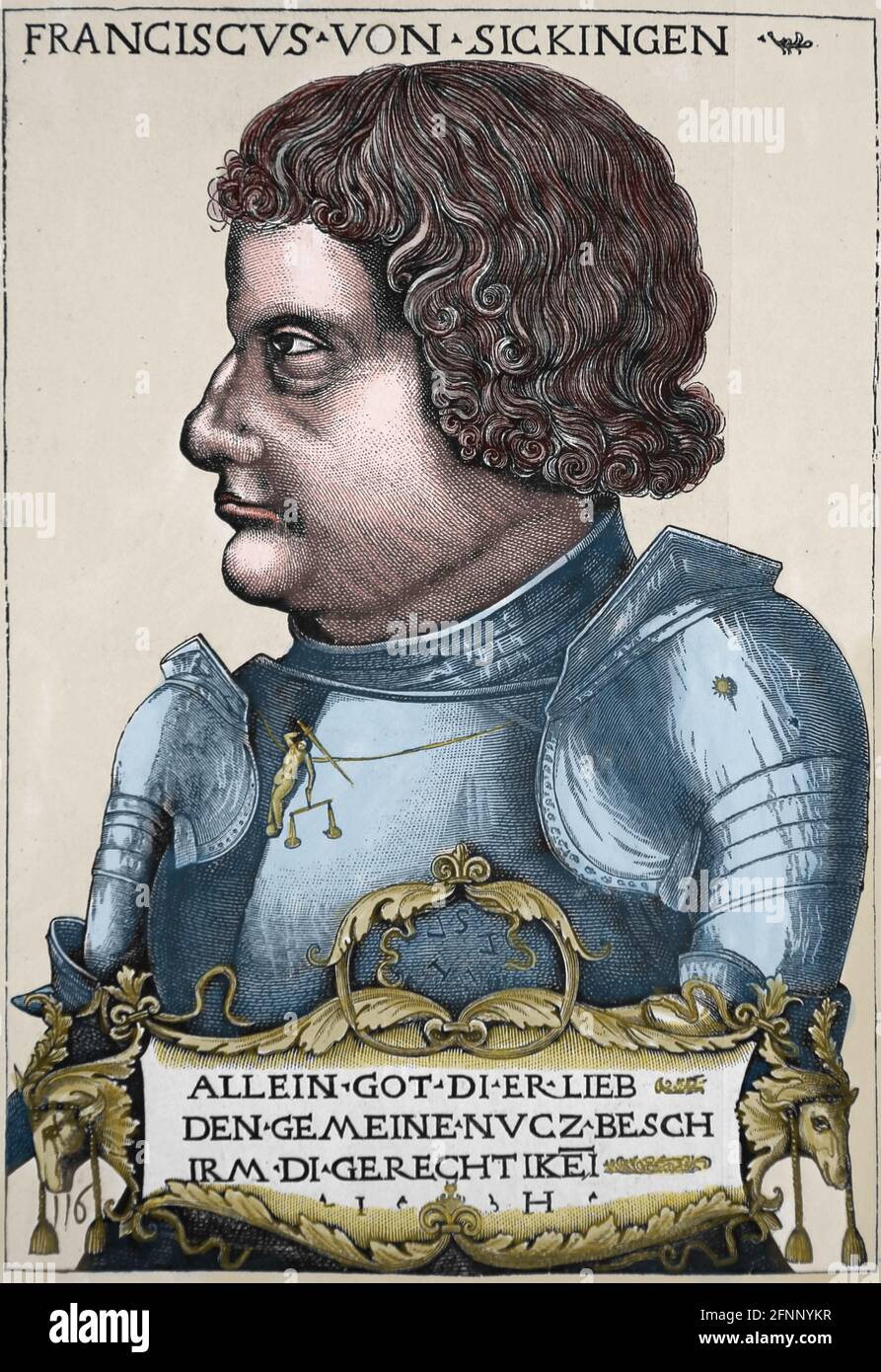 Franz von Sickingen (1481-1523). Deutscher Ritter. Führte den Ritteraufstand an. Figur der frühen Periode der Reformation. Germania, 1882. Stockfoto