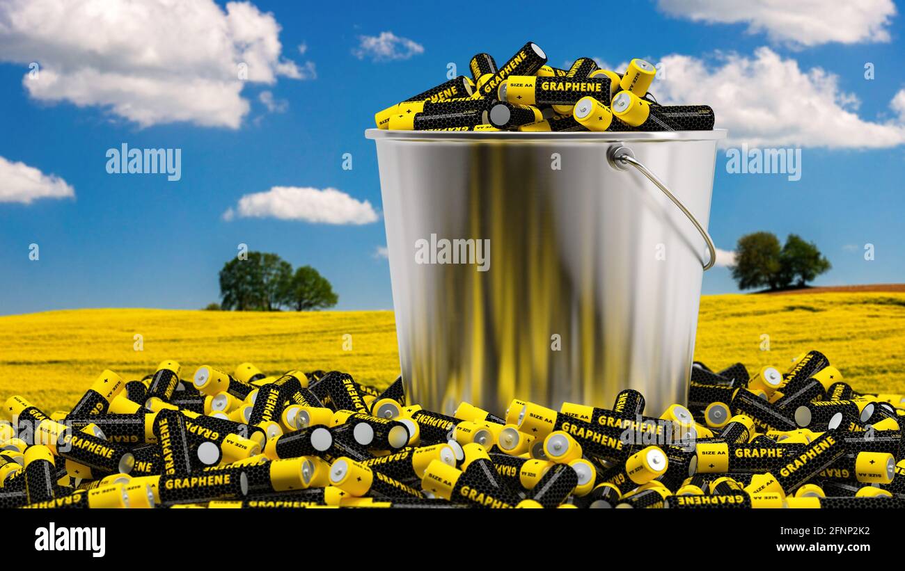 Graphen-Batterien im Eimer - 3D-Rendering Stockfoto