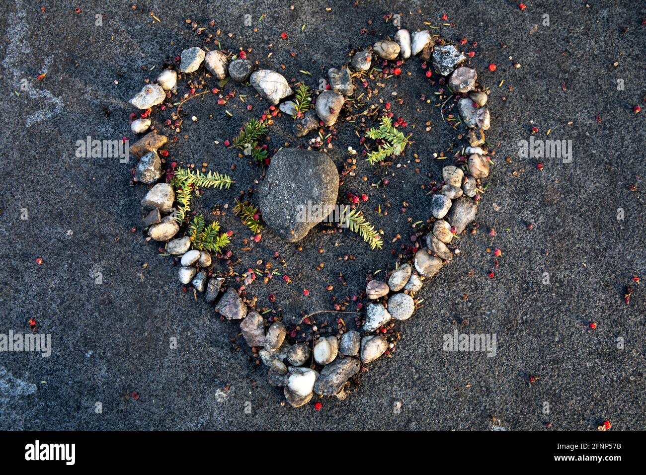 Friedhof Montparnasse (französisch: cimetiere du Montparnasse), Paris, Frankreich. Herz aus Steinen auf einem Grab Stockfoto