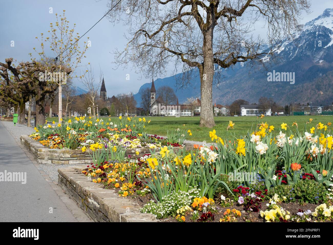 Interlaken, Schweiz - 19. April 2021: Schöner Park Höhematte Stockfoto