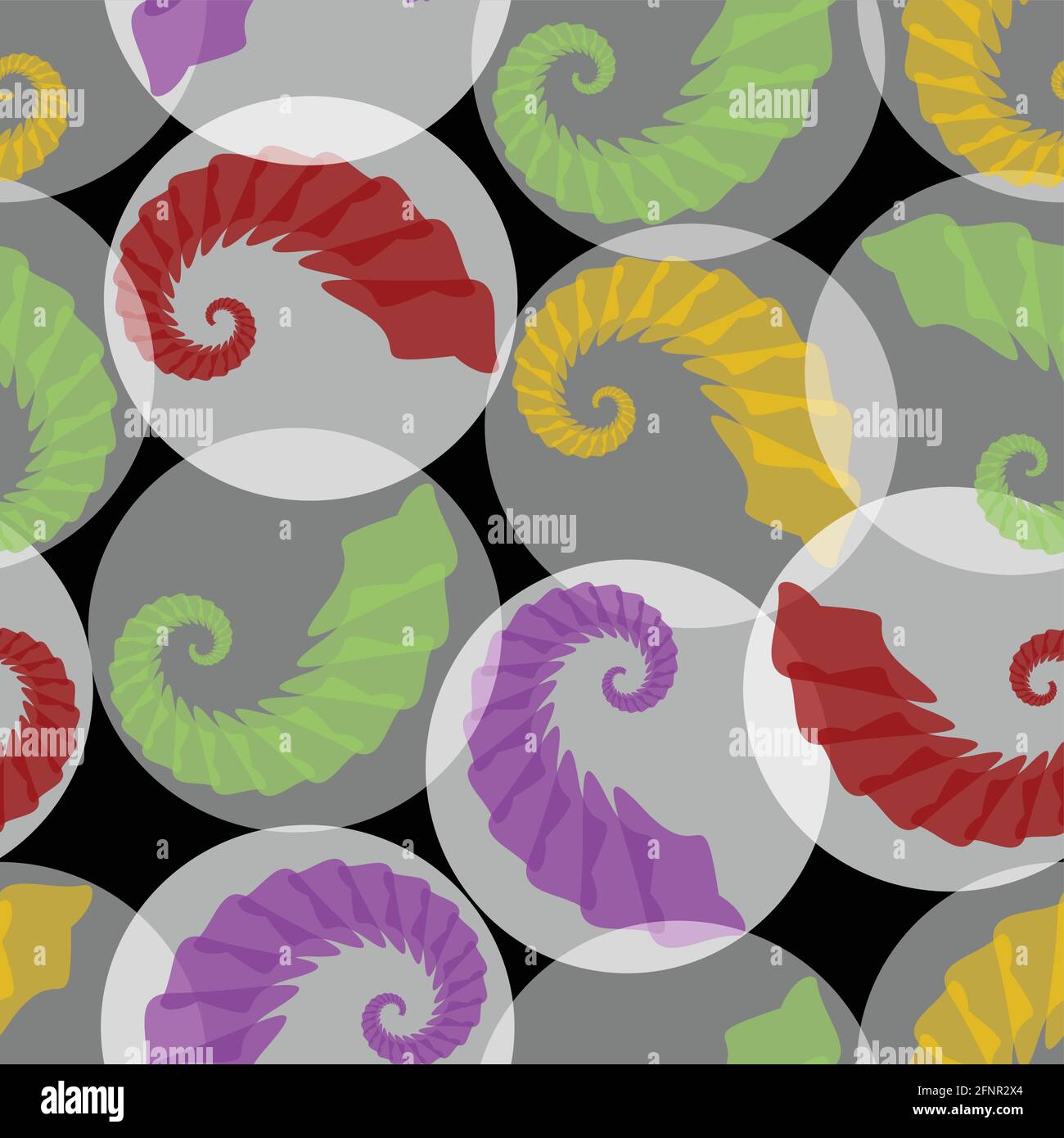 Abstrakter, nahtloser, phantasievoller Hintergrund mit Larven in durchscheinenden Kreisen Stock Vektor