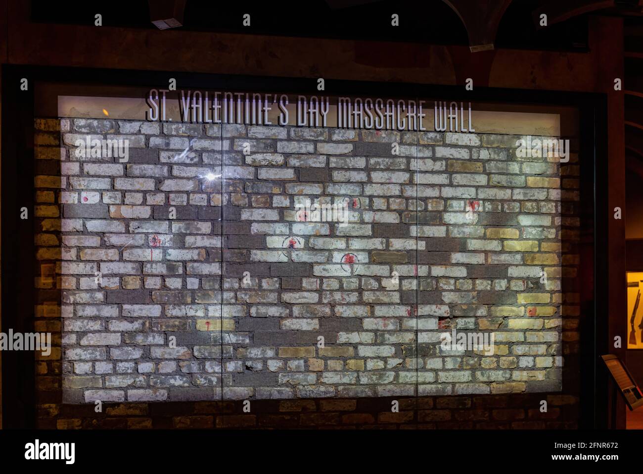 Las Vegas, 15. FEB 2021 - St. Valentine's Day Massacre Wall of the Mob Museum Stockfoto