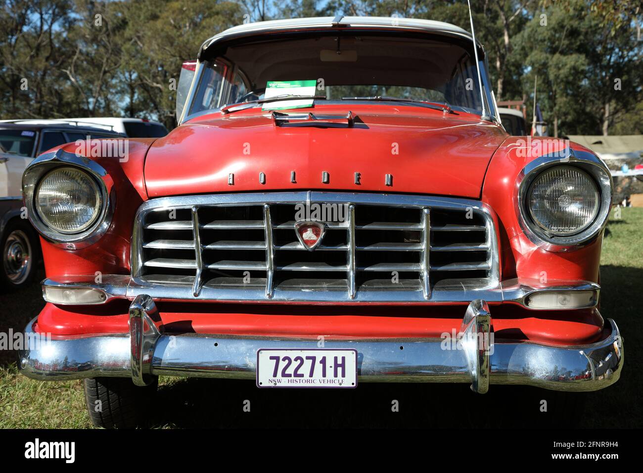 East Kurrajong, NSW, Australien - 16. Mai 2021. Vorderansicht eines Oldtimers des Holden FC, hergestellt in Australien zwischen 1958 und 1960. Stockfoto