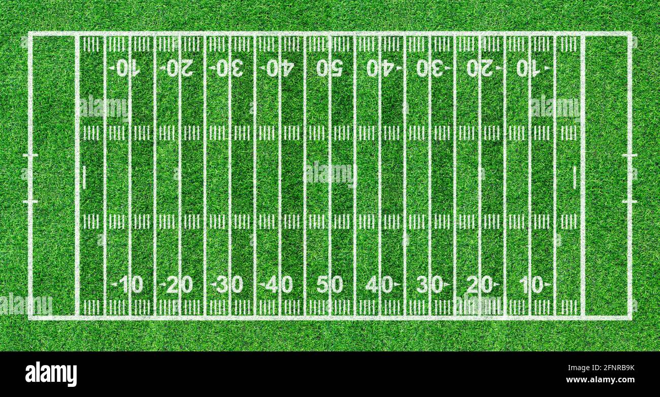 American Football Field, Green Grass Textur. Draufsicht Stockfoto