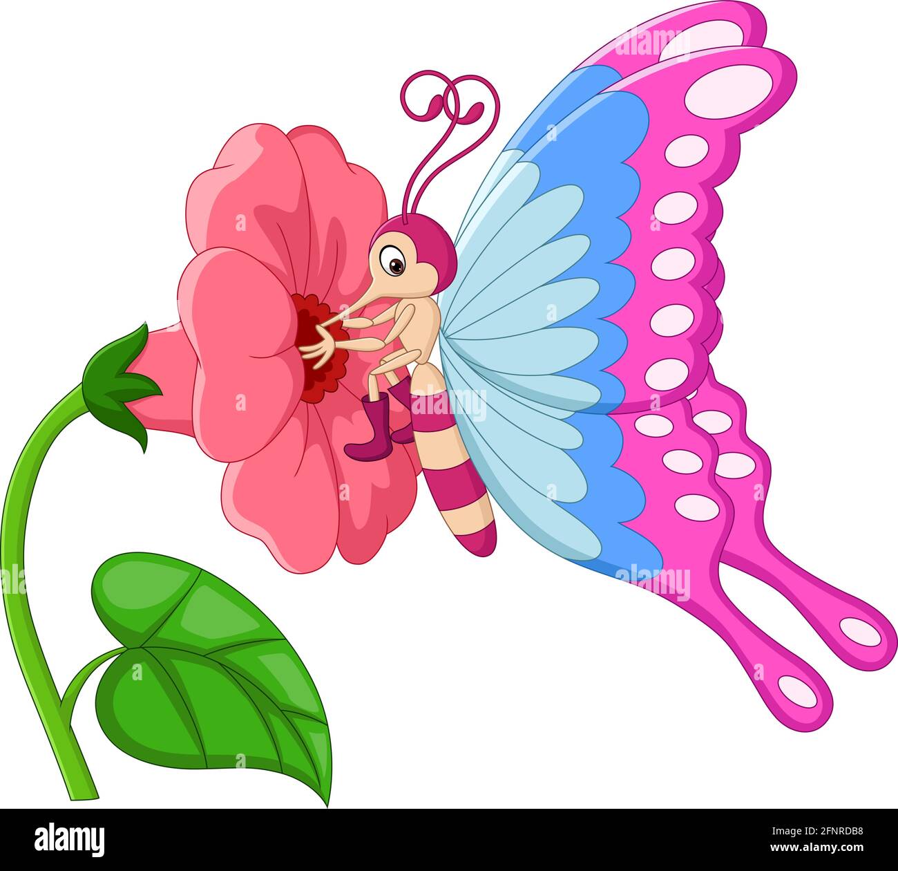 Cartoon Schmetterling mit Blumen auf weißem Hintergrund Stock Vektor