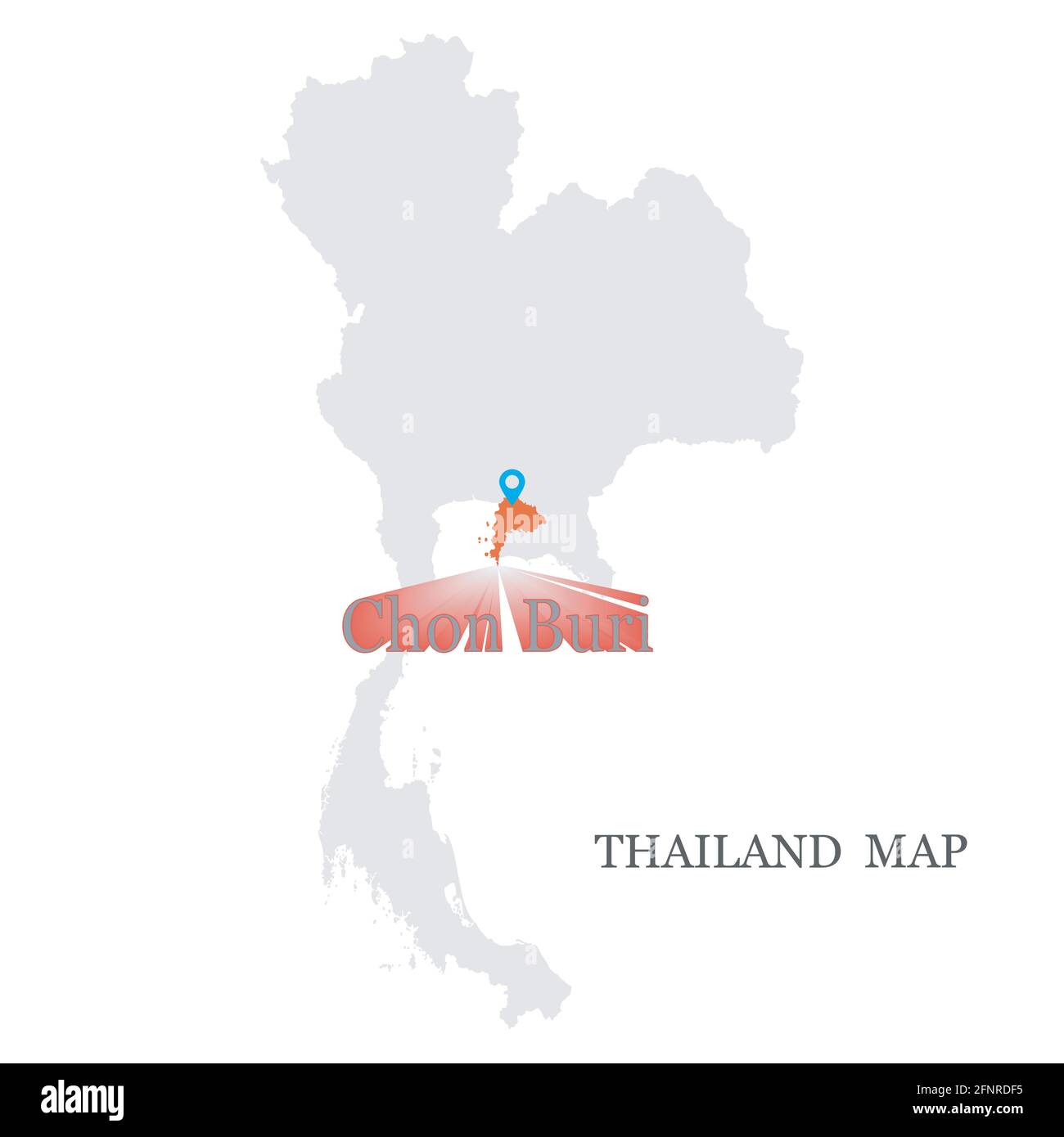 Karten von Thailand mit blauer Kartennadel auf der Provinz Chonburi Stock Vektor