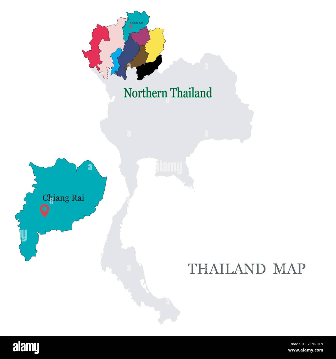 Karten von Nordthailand, Kartennadel der Provinz Chiang Rai Stock Vektor