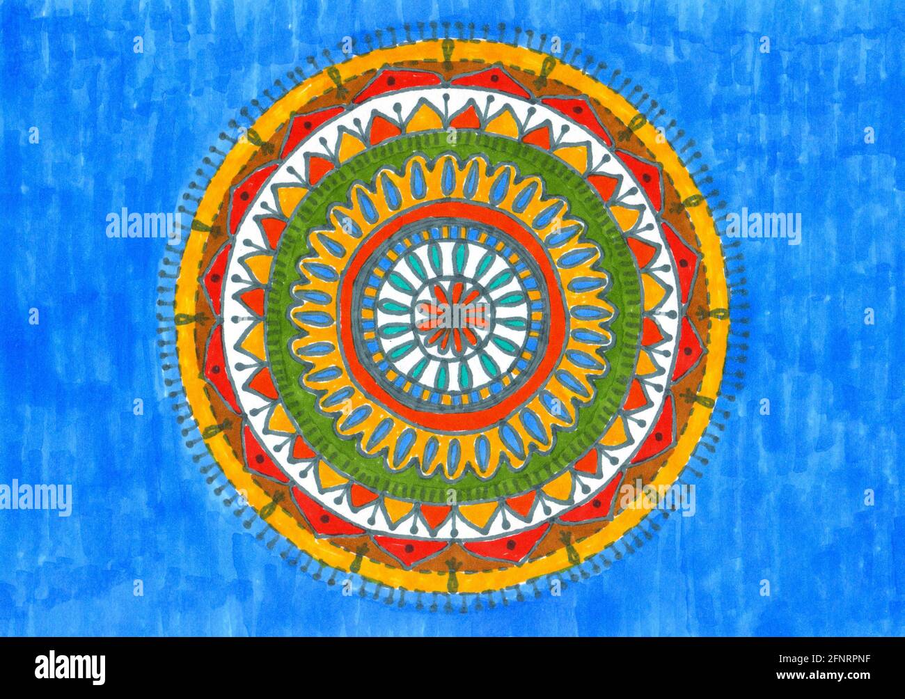 Bunte Zeichnung für Mandala-Marker. Lebendige Blumenillustration für Design. Stockfoto