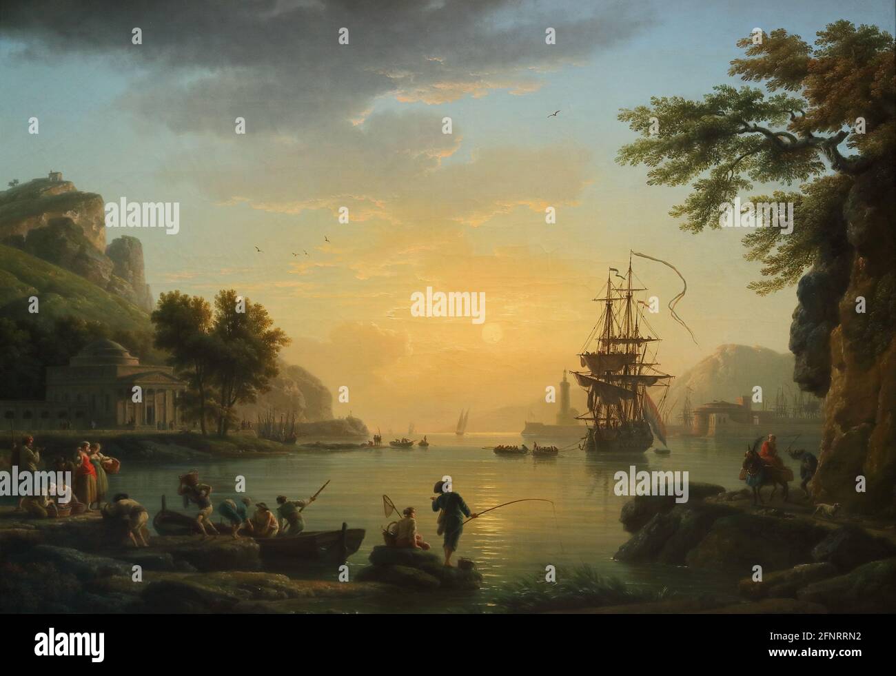 Claude-Joseph Vernetts Gemälde A Landscape at Sunset in der National Gallery, London, Großbritannien Stockfoto