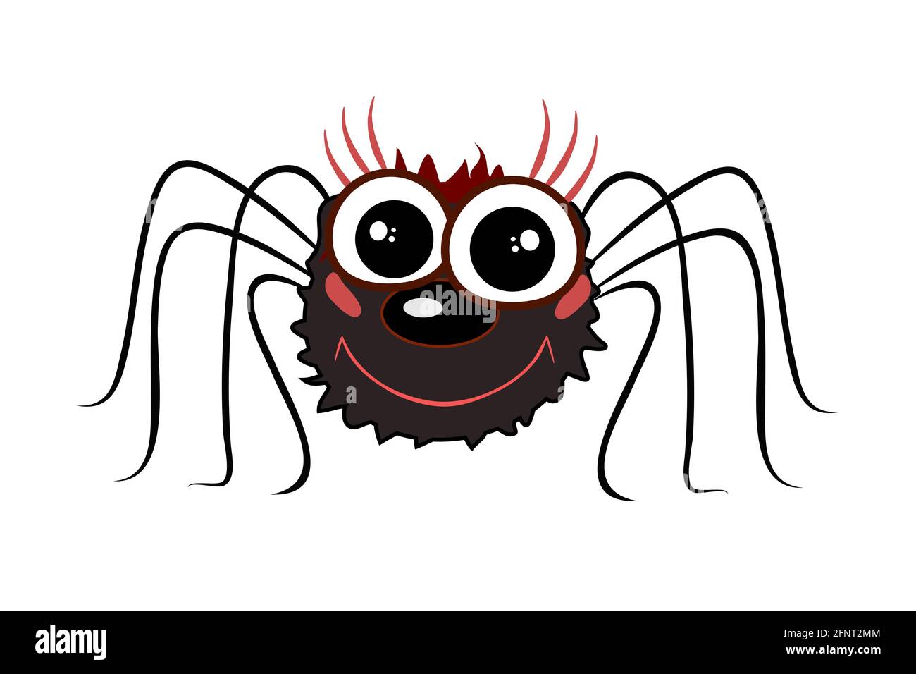 Lustige Cartoon Spinne auf weißem Hintergrund isoliert. Niedliche schwarze Spinne, traditionelles Halloween-Symbol. Schönes kleines Wesen. Vektorgrafik für Aktien Stock Vektor