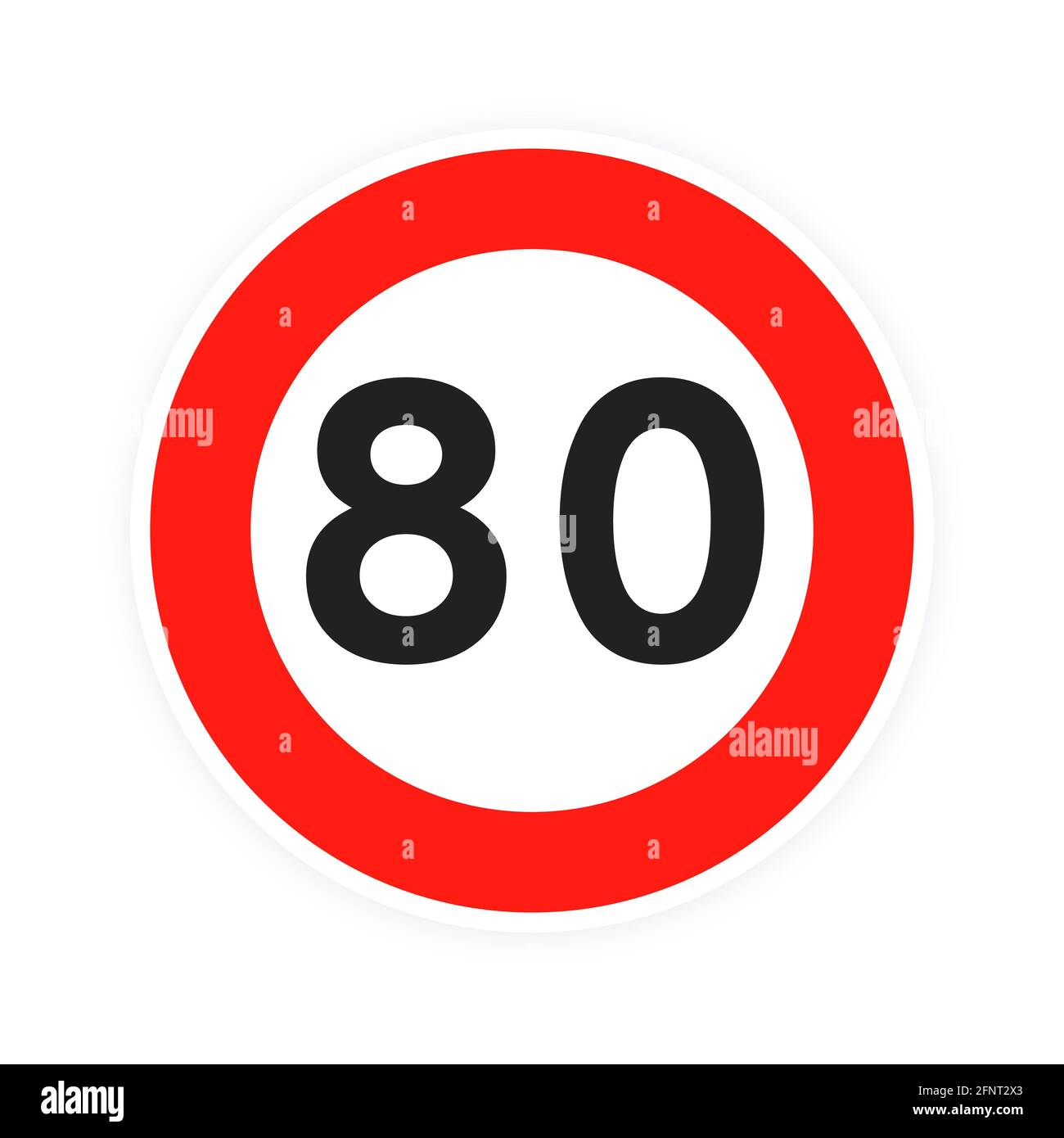 Geschwindigkeitsbegrenzung 80 Runde Straßenverkehrssymbole flaches Design Vektorgrafik. Stock Vektor
