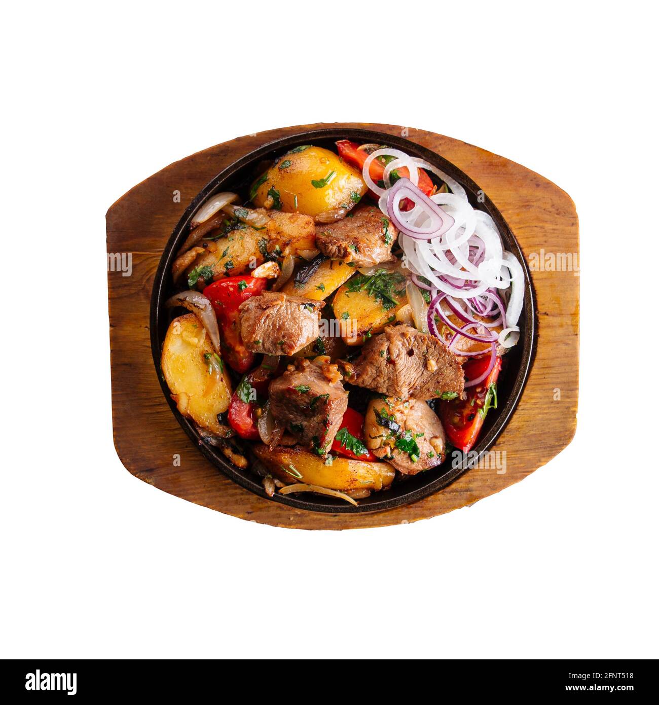 Isoliertes Braten und Kartoffeln Stockfoto