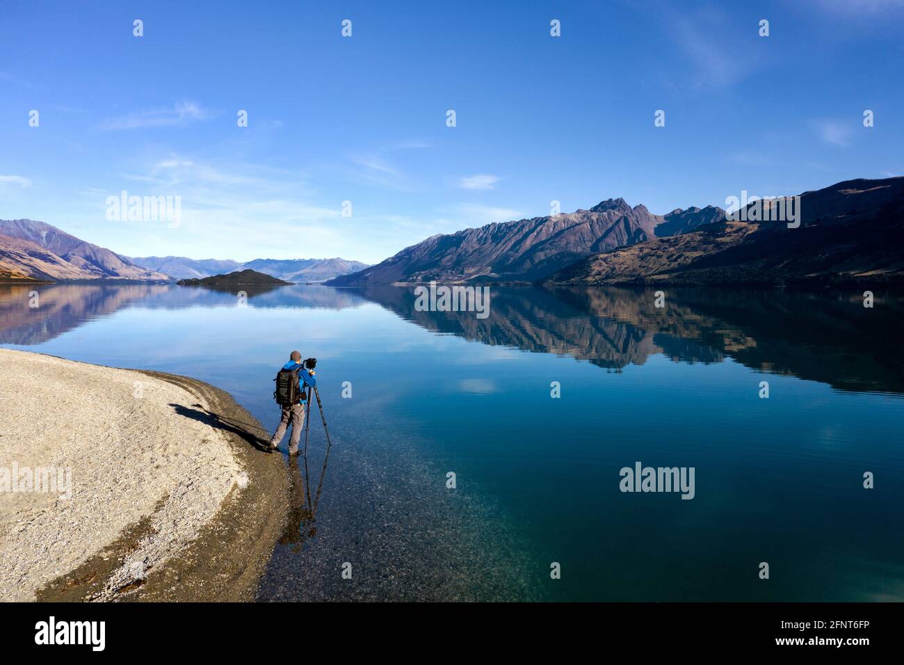 Fotograf, Glenorchy. Model veröffentlicht Stockfoto