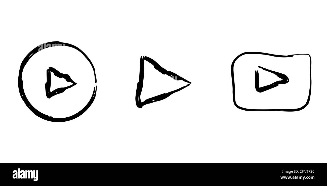 Play Buttons isolierte Vektorskizzen. Wiedergabesymbole zeichnen schwarze Umrisse von Hand Stockfoto
