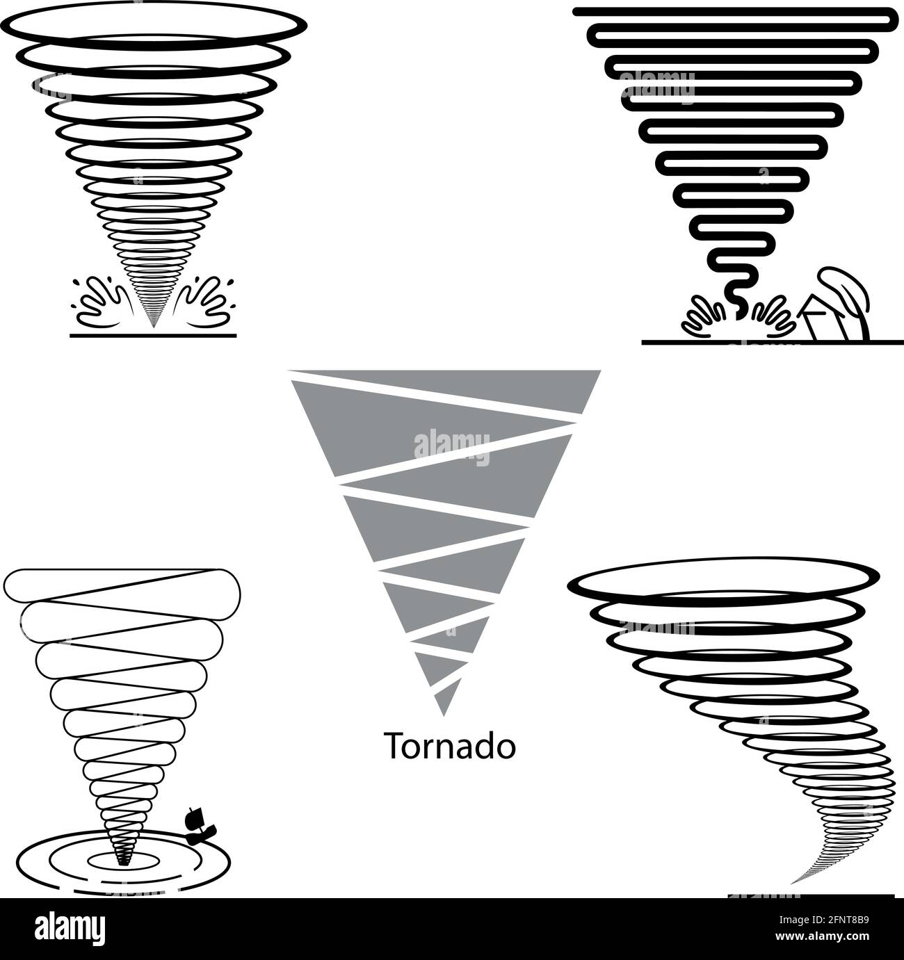 Vektordarstellung eines Wasserauslaufs. Tornado-Symbol. Symbol für natürliche Phänomene. Tornado auf dem Wasser. Stock Vektor