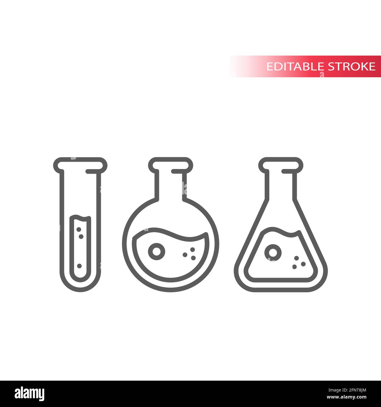 Linienvektor für Reagenzglas eingestellt. Laborflasche, Chemie-Symbol. Stock Vektor