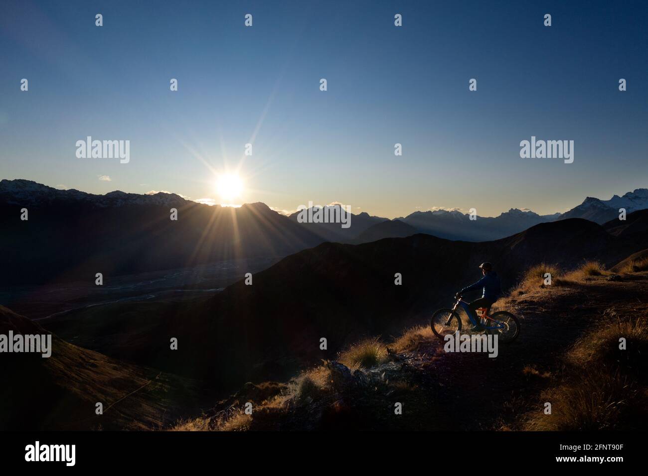 Mountainbike, Mount Judah Trails, Glenorchy. Model veröffentlicht Stockfoto