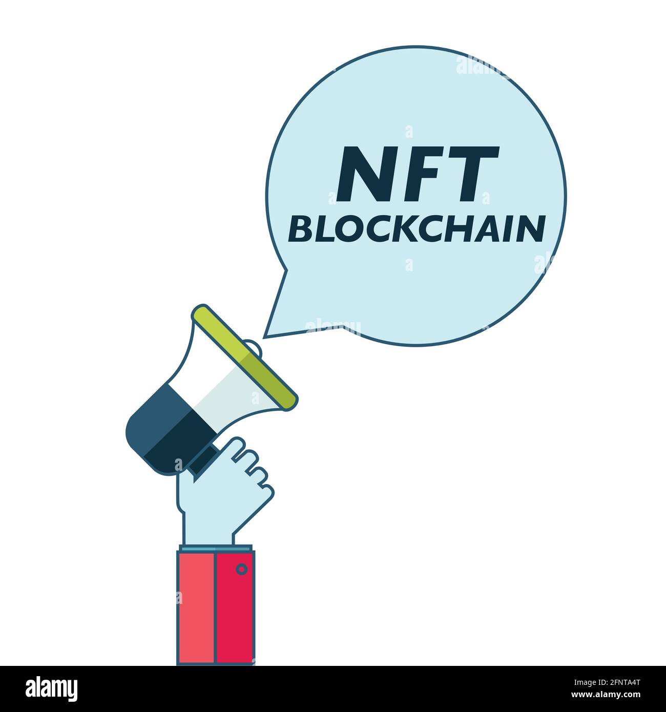 Konzept von NFT mit Megaphon, nicht-fungible Token, Vektor auf Weiß Stock Vektor
