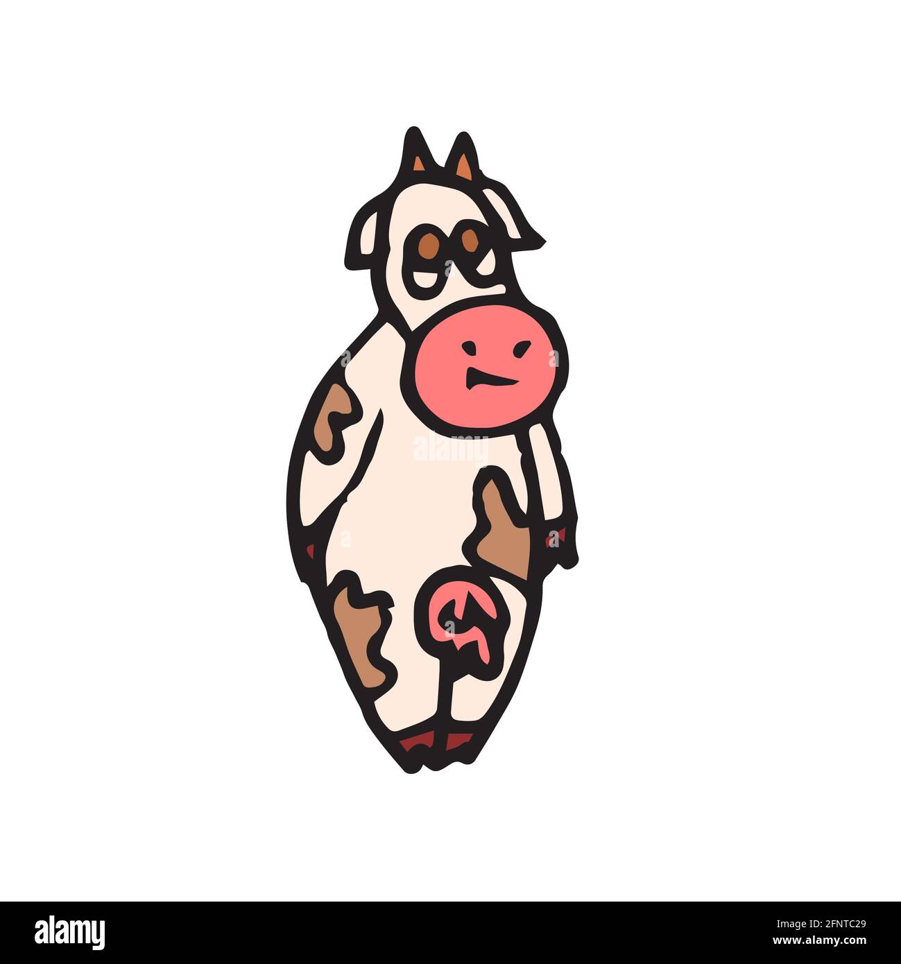Fröhliche lustige Kuh. Illustration. Zeichentrickstil. Hand Umriss Zeichnung des Tieres. vektor Stock Vektor
