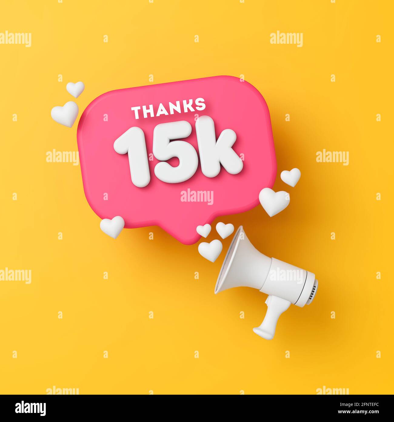 15 Tausend Anhänger Social Media Dank Banner. 3D-Rendering Stockfoto