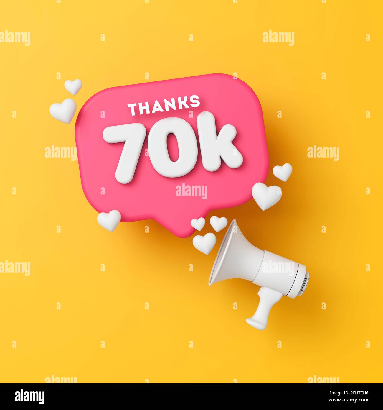70 Tausend Anhänger Social Media Dank Banner. 3D-Rendering Stockfoto