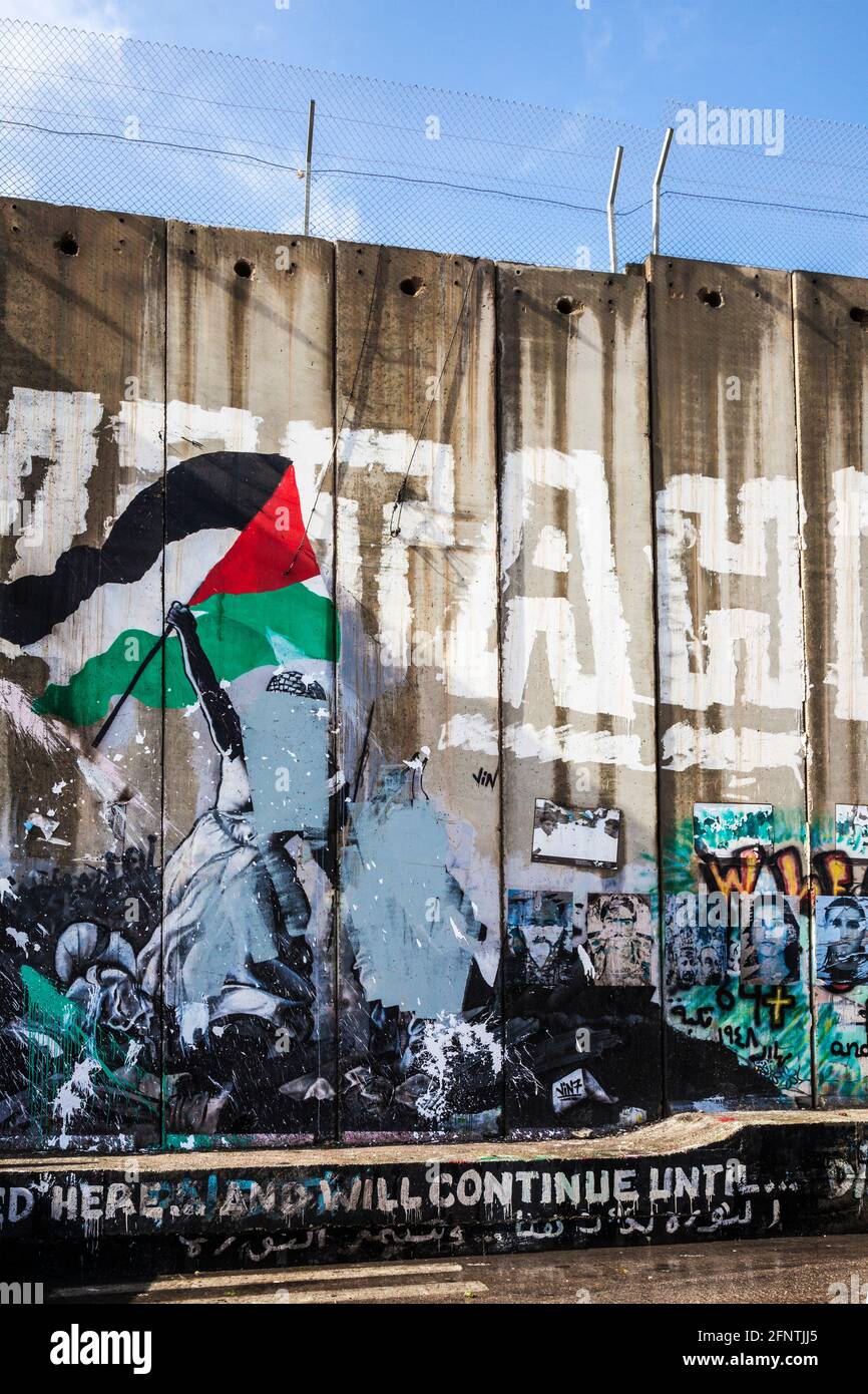 Teil der israelischen Barriere am Westjordanland in der Nähe von Bethlehem. Stockfoto