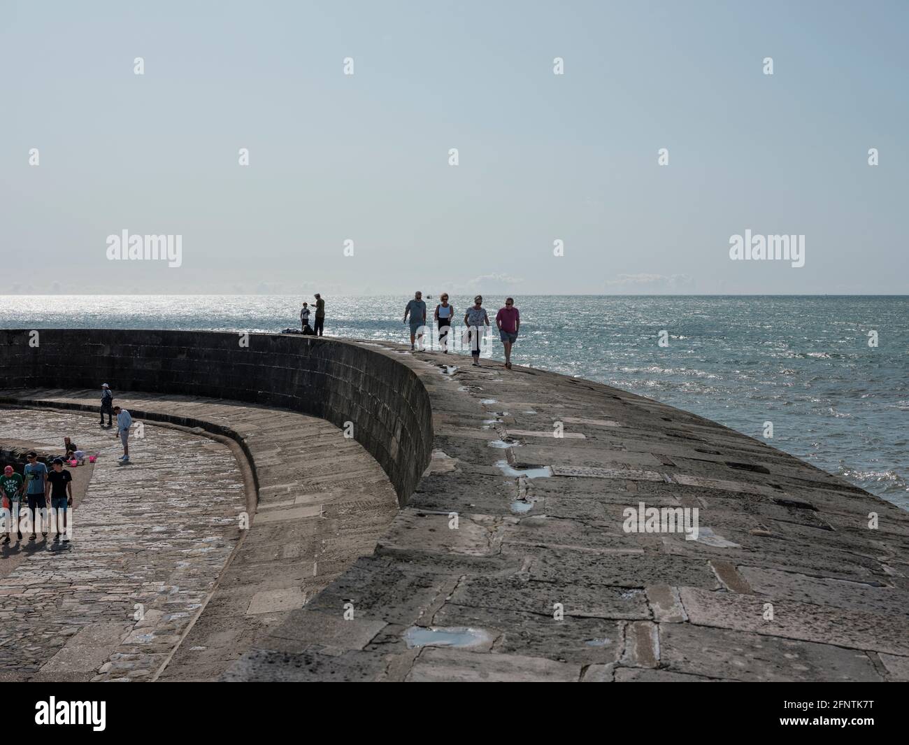 Blick auf den Cobb, berühmt gemacht durch Jane Austens Roman "Persuasion" und John Fowles "die französische Leutnant's Woman", Lyme Regis, Dorset, United K Stockfoto