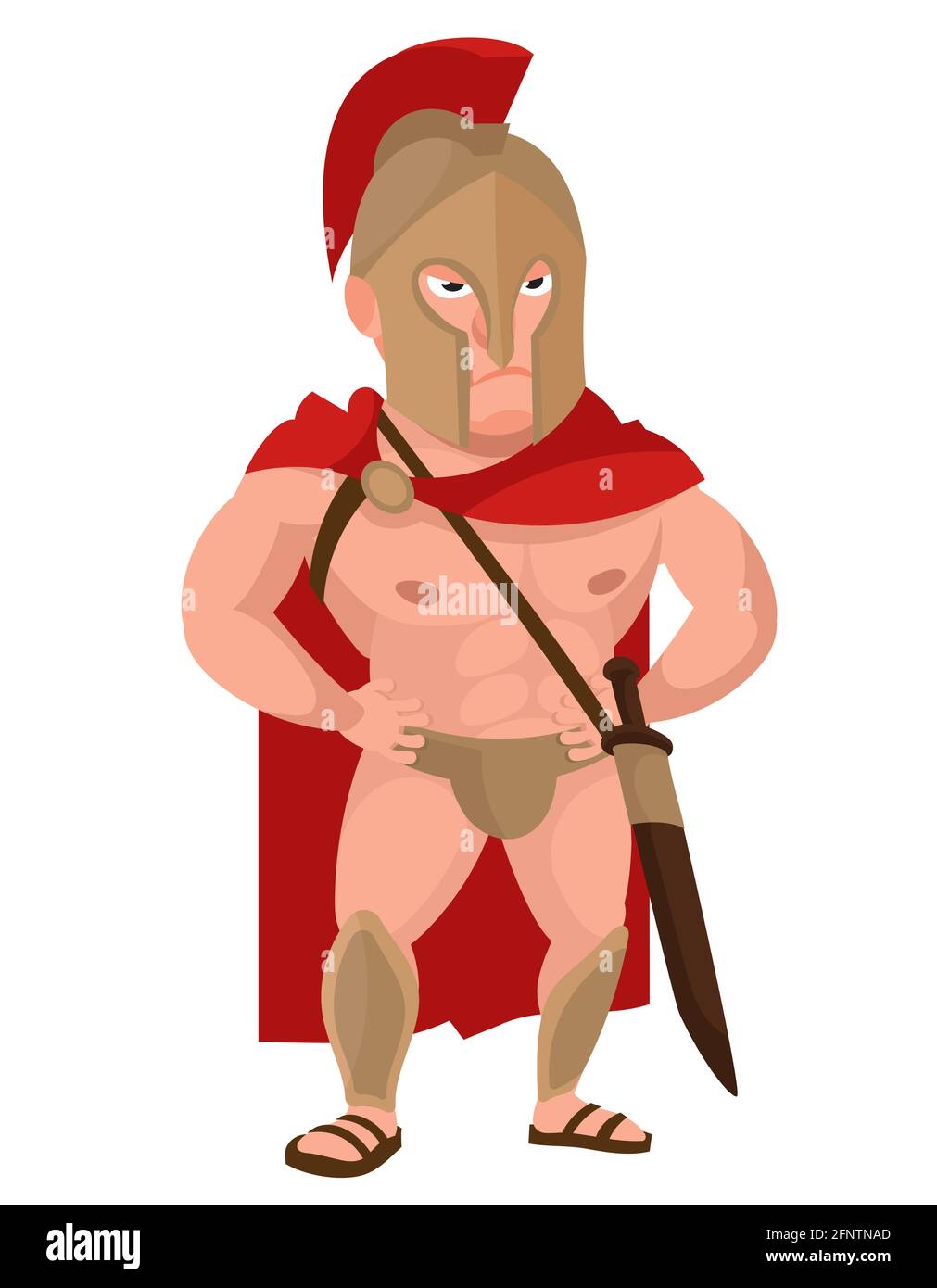 Spartanischer Krieger mit Händen am Gürtel. Männliche Figur im Cartoon-Stil. Stock Vektor