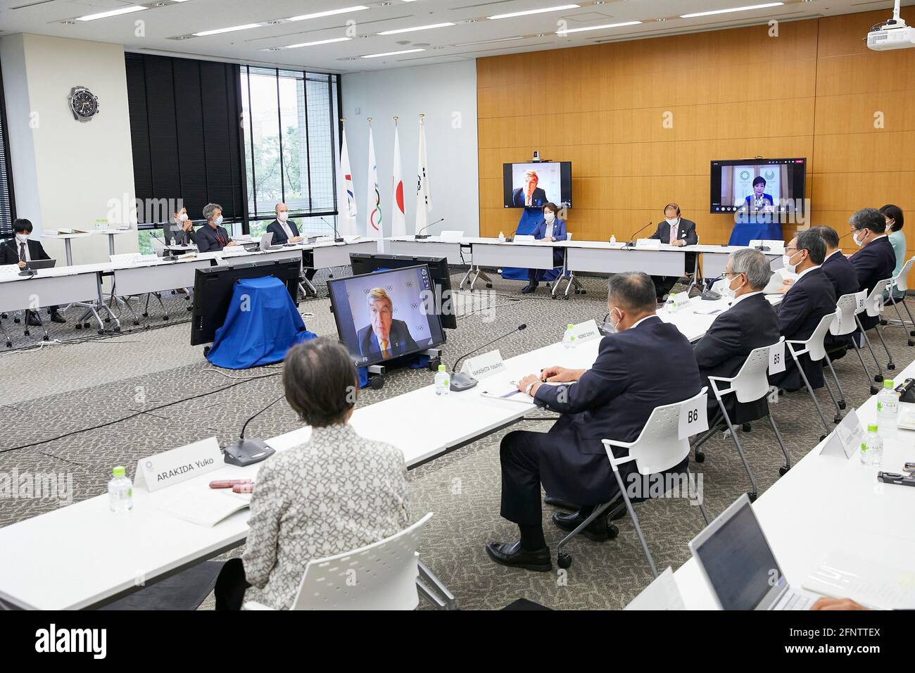 (210519) -- TOKIO, 19. Mai 2021 (Xinhua) -- das Bild vom 19. Mai 2021 zeigt die Sitzung der IOC-Koordinierungskommission für die Spiele der XXXII. Olympiade Tokyo 2020, die in Tokio, Japan, stattfand. (Tokio 2020/Handout über Xinhua) Stockfoto