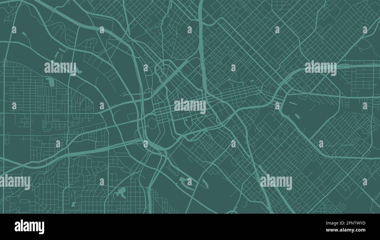 Green Dallas Stadtgebiet Vektor Hintergrundkarte, Straßen und Wasser Kartographie Illustration. Breitbild-Proportion, digitale Flat-Design-Streetmap. Stock Vektor
