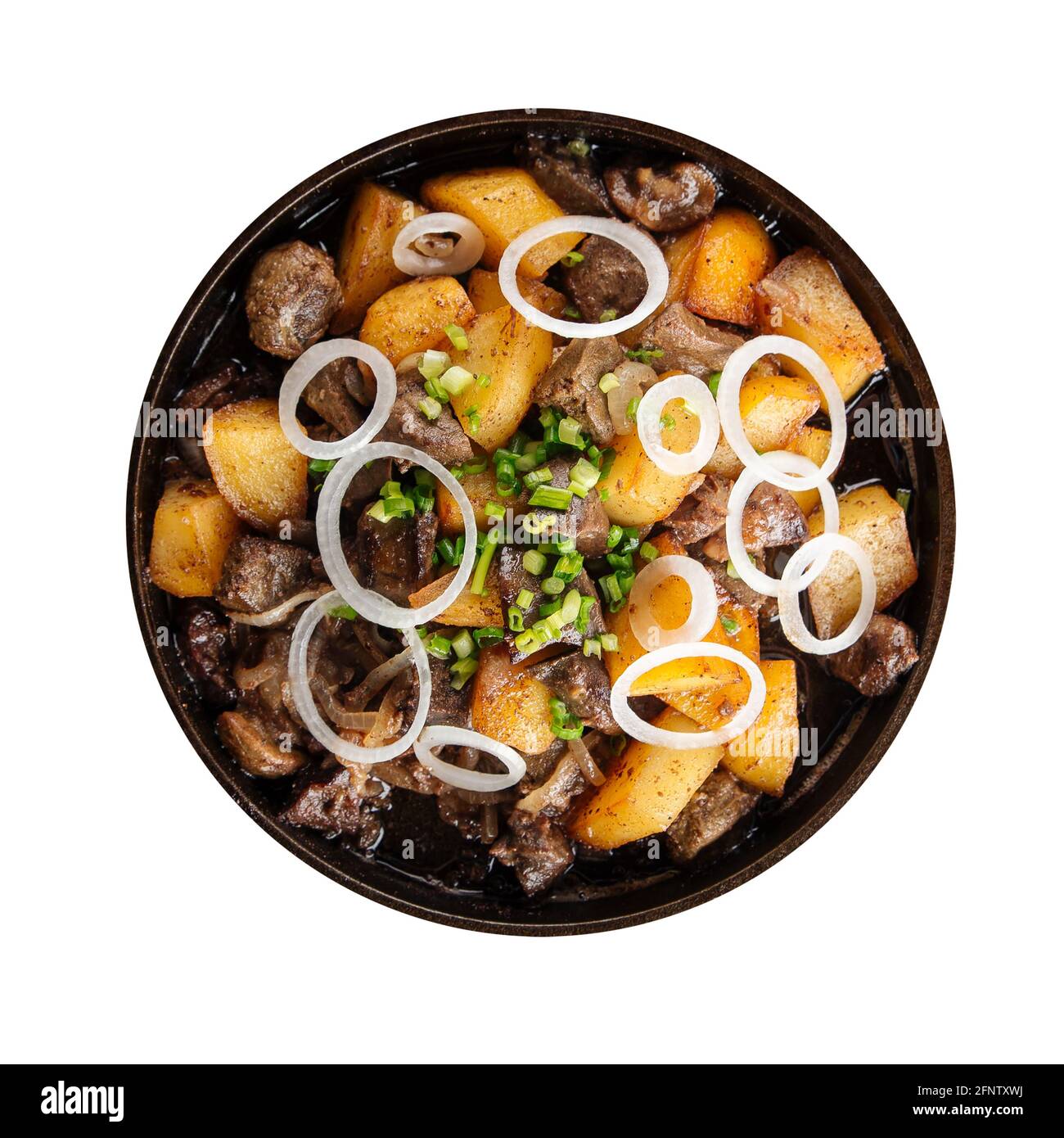 Isoliertes Gericht mit orientalischem Lammbraten mit Kartoffeln Stockfoto