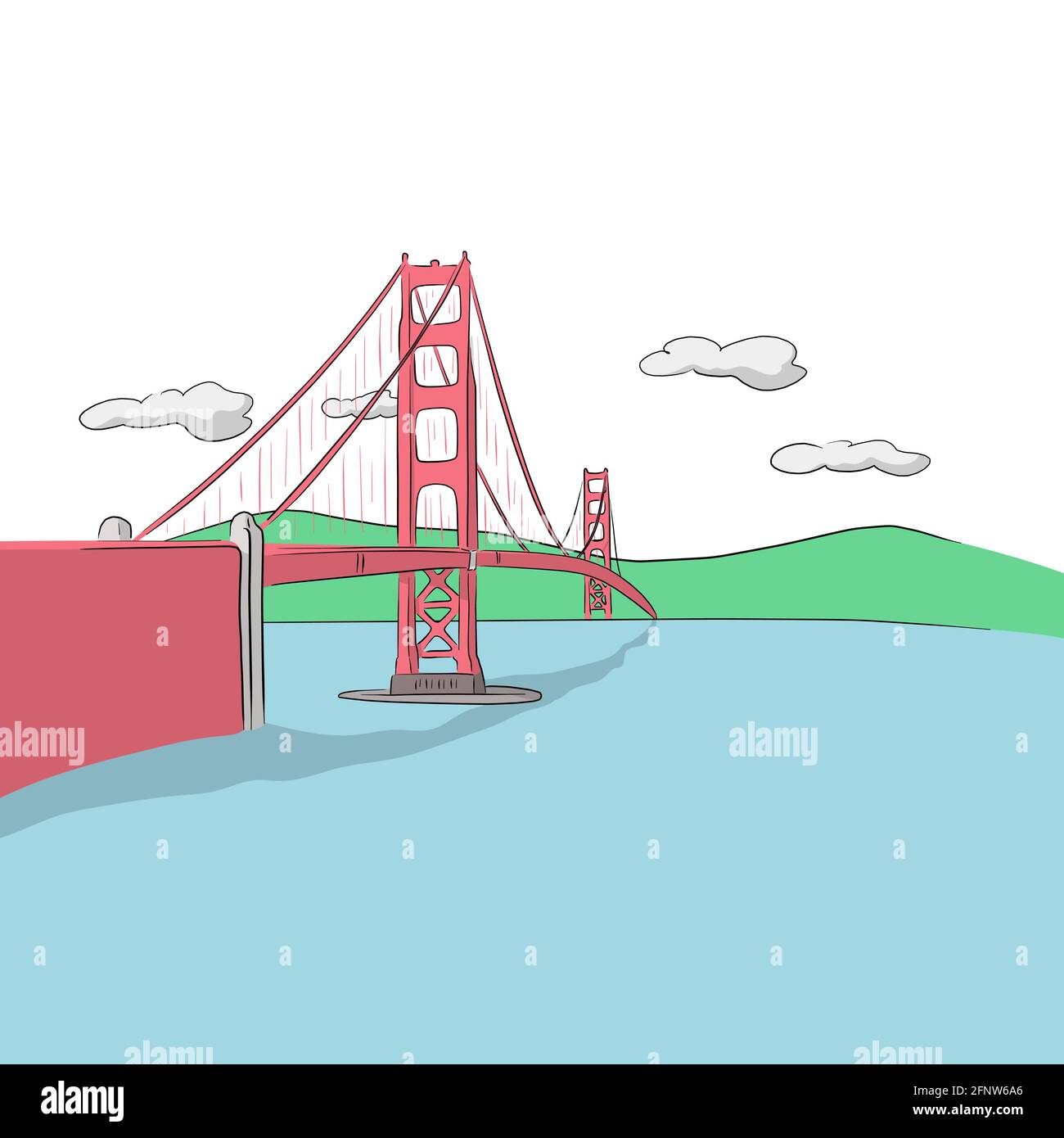Golden Gate Bridge, San Francisco CA USA handgezeichneter Illustrationsvektor Stock Vektor