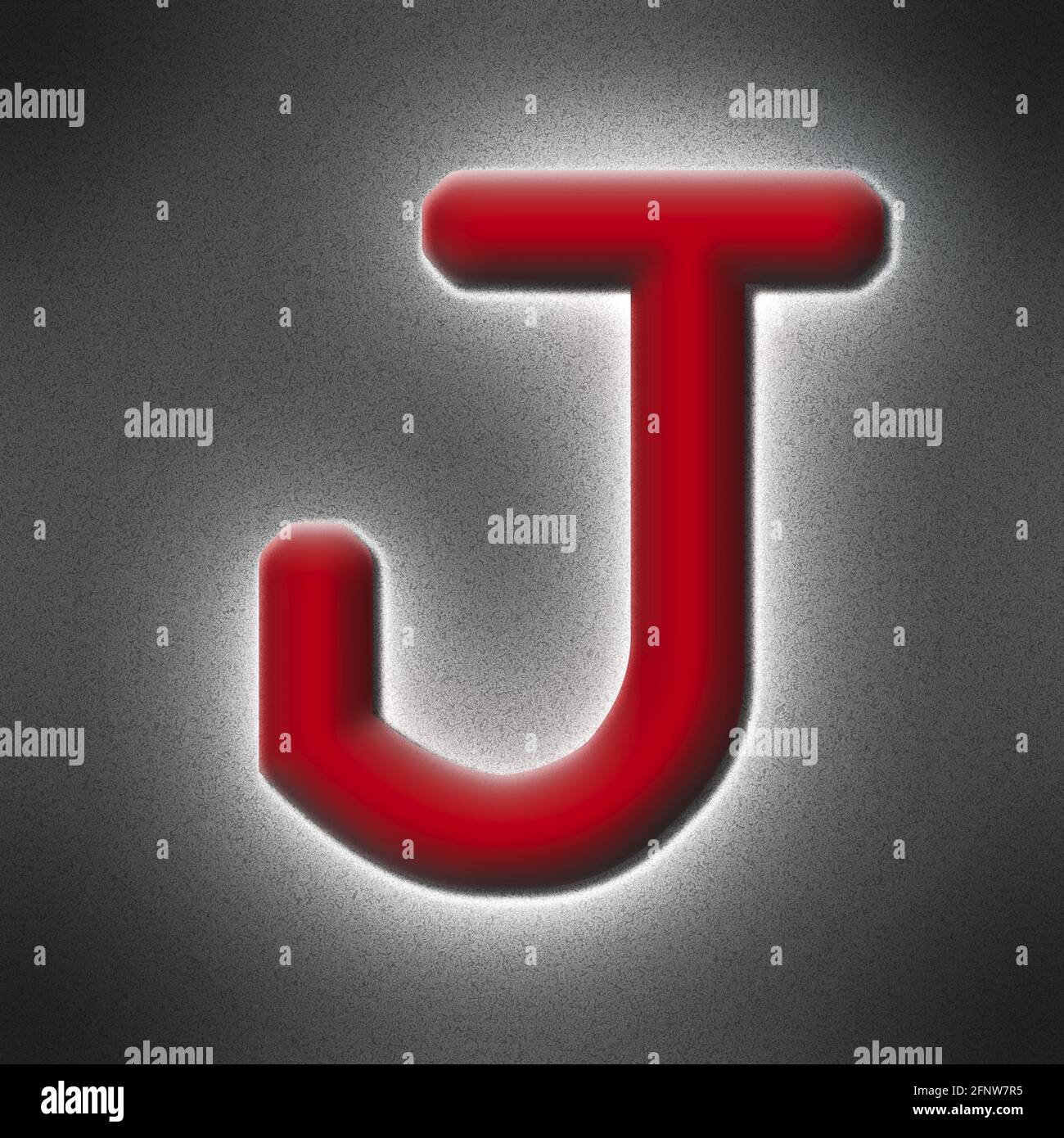 Quadratische Grafik mit dem Großbuchstaben J als Großbuchstaben Buchstaben in Form einer Schreibmaschinenschrift Stockfoto