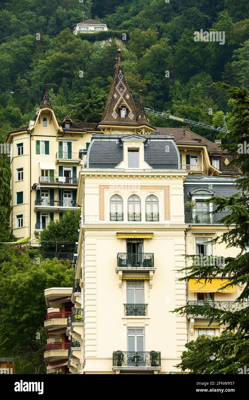 Detail einer Villa Belle Epoque in Montreux, Schweiz Stockfoto
