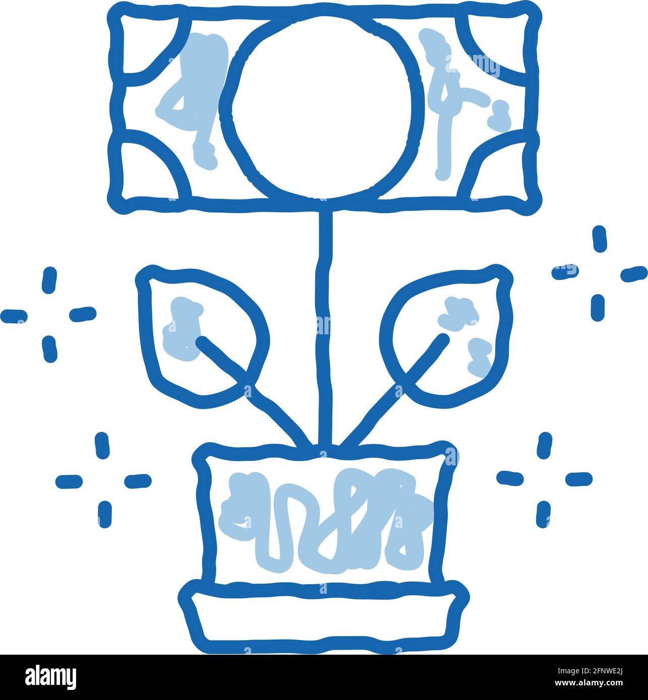 Geldbaum im Topf Doodle Symbol handgezeichnete Illustration Stock Vektor