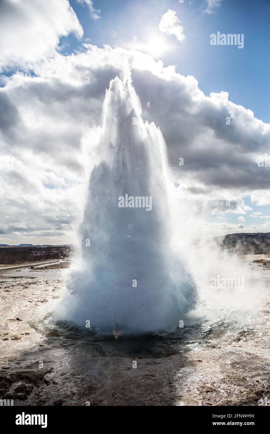 Strokkur Geysir, Geothermisches Gebiet, Goldener Kreis, Island Stockfoto