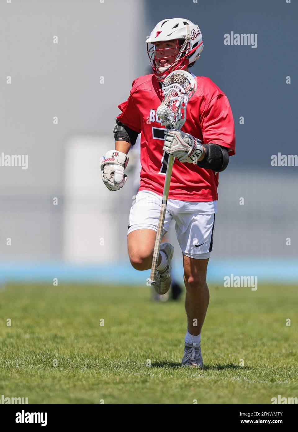 High School Lacrosse Action mit Boise vs Coeur d'Alene High School in Coeur d'Alene, Idaho. Stockfoto