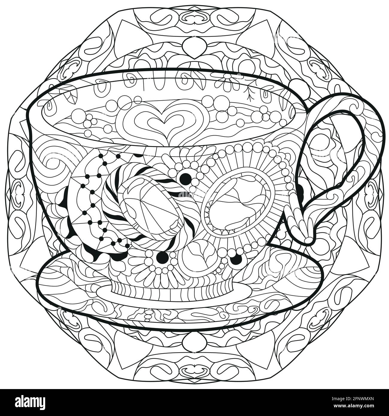 Vector Kaffee oder Tee Tasse mit Mandala. Handgezeichnete Illustration zum  Ausmalen von T-Shirt-Dekoration Stock-Vektorgrafik - Alamy