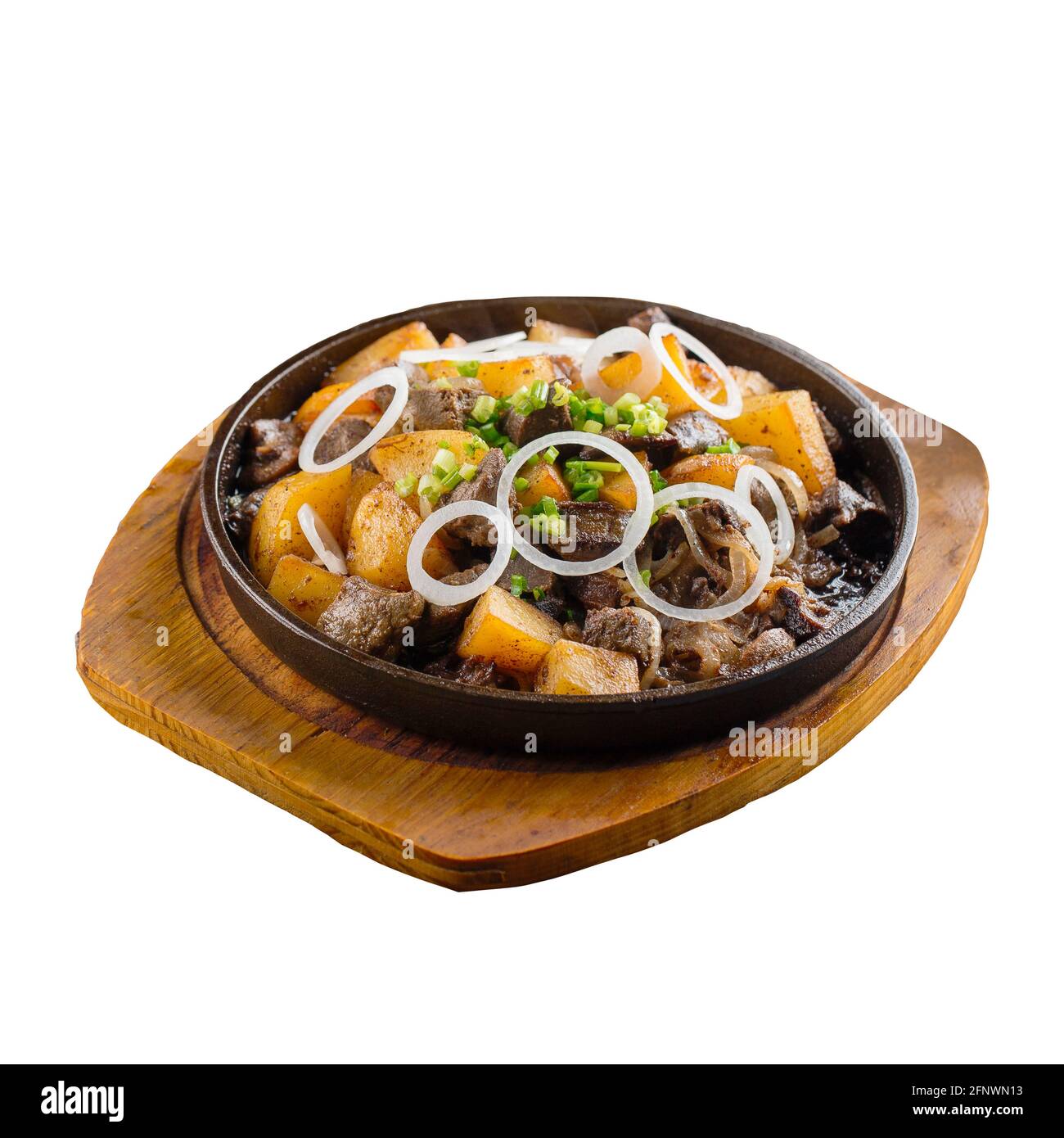 Isoliertes Gericht mit orientalischem Lammbraten mit Kartoffeln Stockfoto