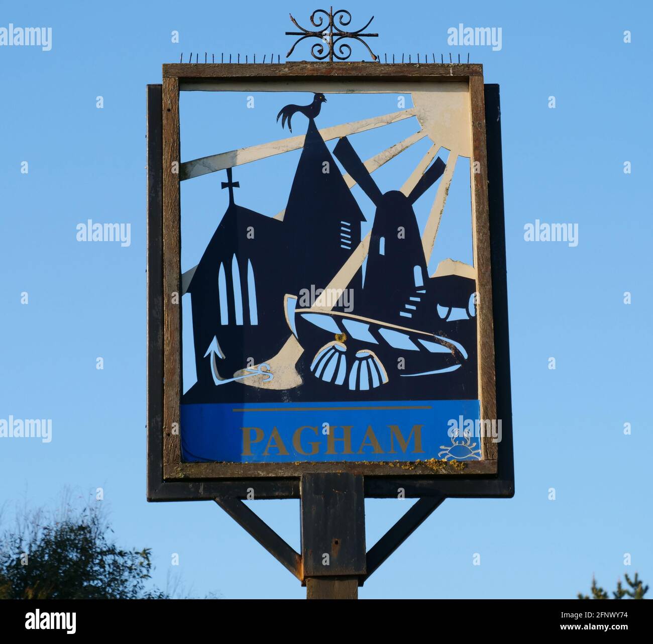 Schild von Pagham Beach, Großbritannien. Stockfoto